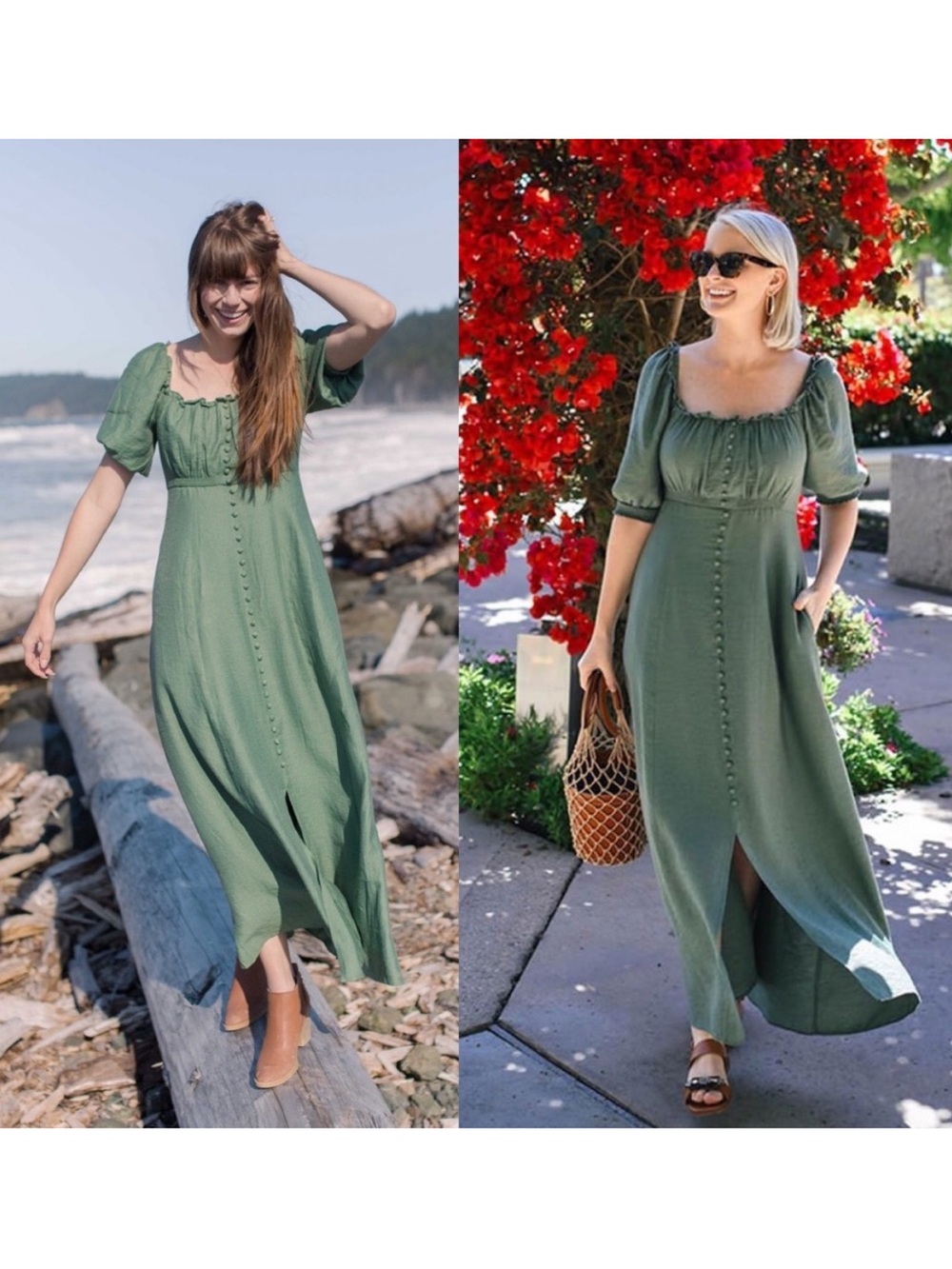 Gal Meets Glam Joanna Shirred Neck Button Front Maxi Dress - Size 2